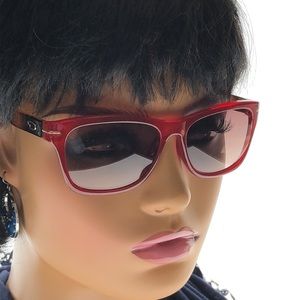 Oscar DeLa Renta Red Cat Eye Frame Tortoise Shell Thin Arm Gray Tint